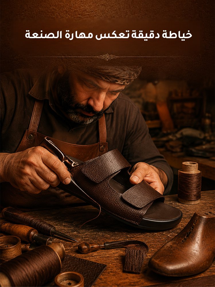 صندل رجالي من جلد البقر الطبيعي (طبقة أولى) بتصميم فيلكرو
