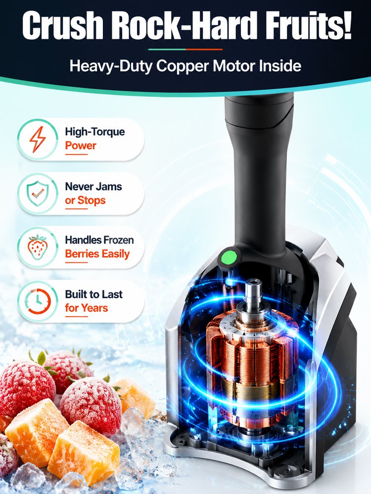100% Pure Fruit Ice Cream Maker - 60s Auto Dessert Machine, Healthy & Zero Fat for Family