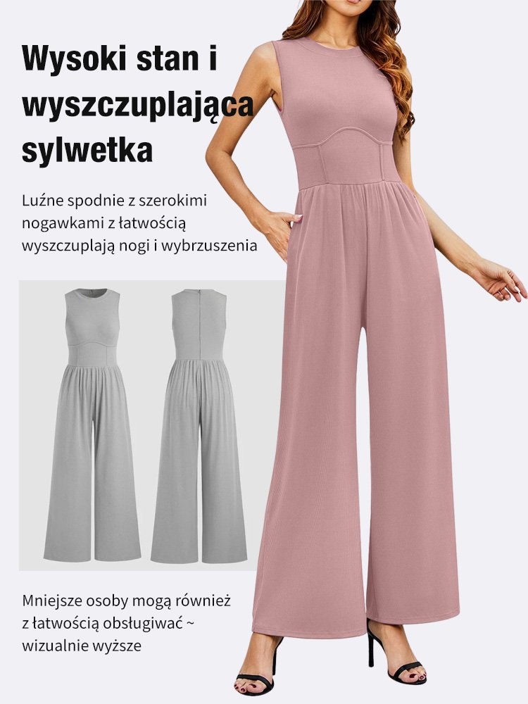 Kombinezon bez rękawów z szerokimi nogawkami