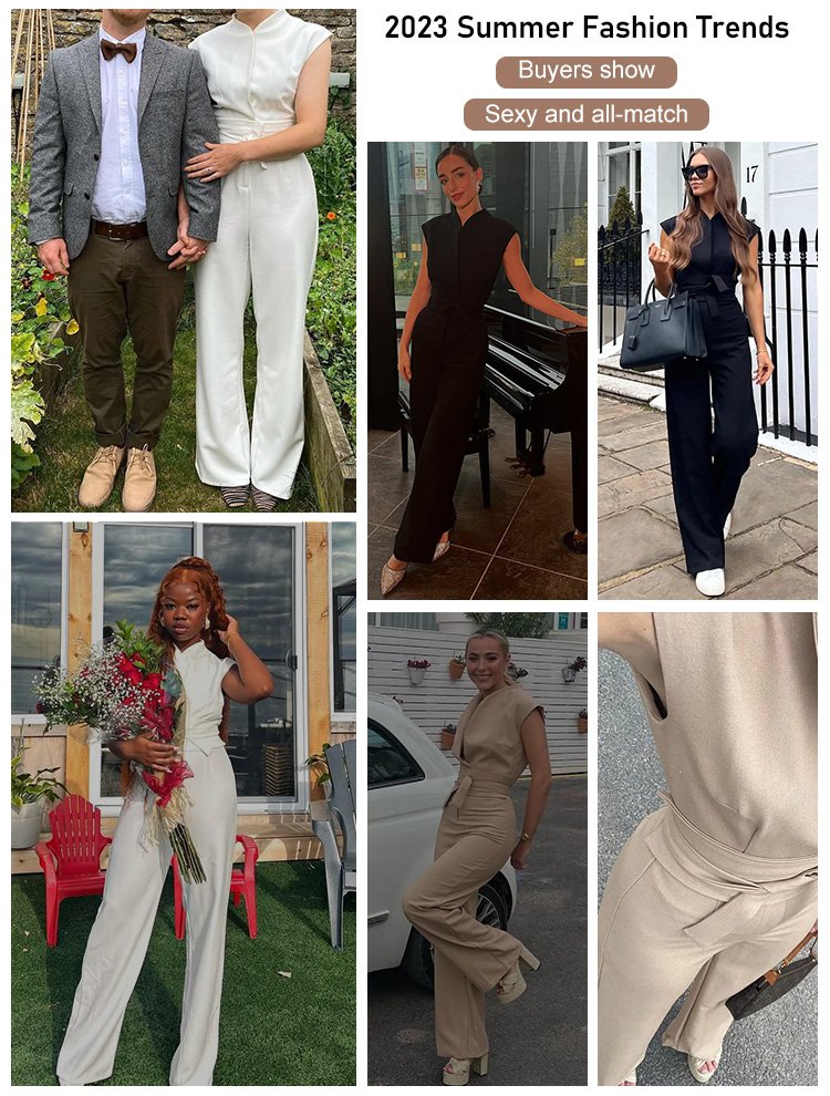  Best Selling Solid Color Waist Slimming Wide Leg Jumpsuit