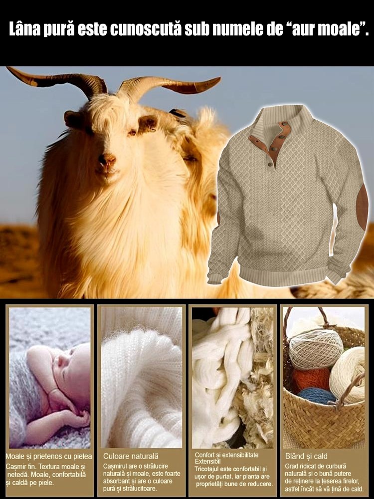 Pulover casual din tricot jacquard cu guler înalt