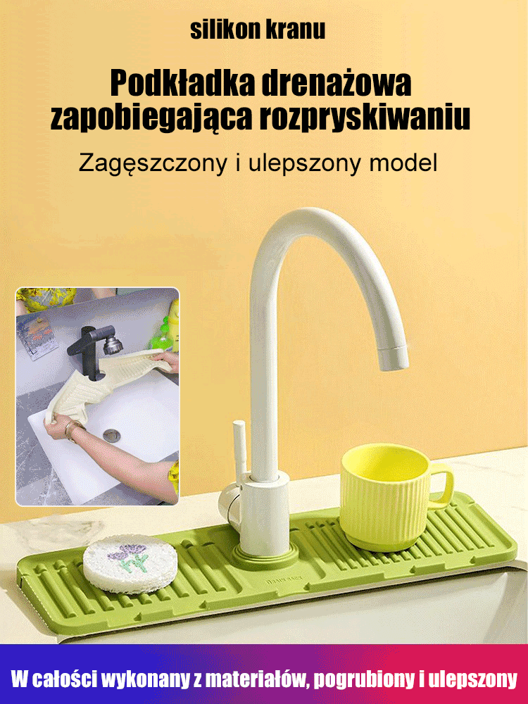 [Przeciw pleśni] Silikonowa podkładka kranu do zapobiegania rozpryskom i odprowadzania wody
