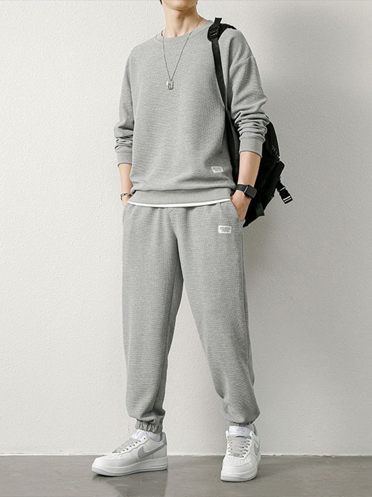 メンズ長袖ワッフルセットアップ