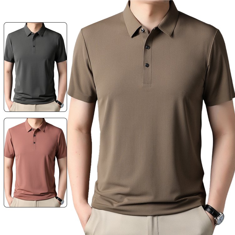 【涼感ワッフル】メンズ半袖ポロシャツ&nbsp;薄手&nbsp;ストレッチ&nbsp;涼感　ドレープ性&nbsp;通気速乾　襟付きメンズTシャツ&nbsp;シワ防止　ノンアイロン