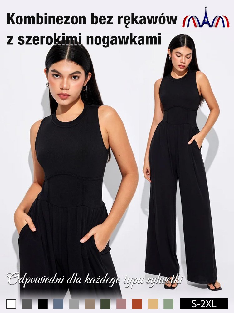 Kombinezon bez rękawów z szerokimi nogawkami