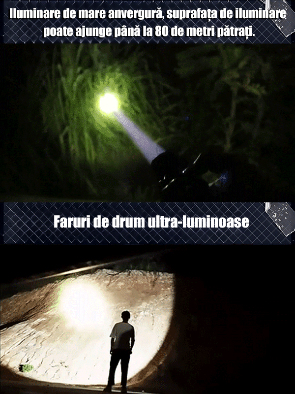 【Sursă dublă de lumină, rază ultra-luminoasă】Lanternă cu focalizare variabilă și laser alb