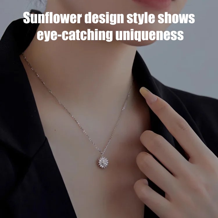 Sunflower Full Diamond Pendant Necklace
