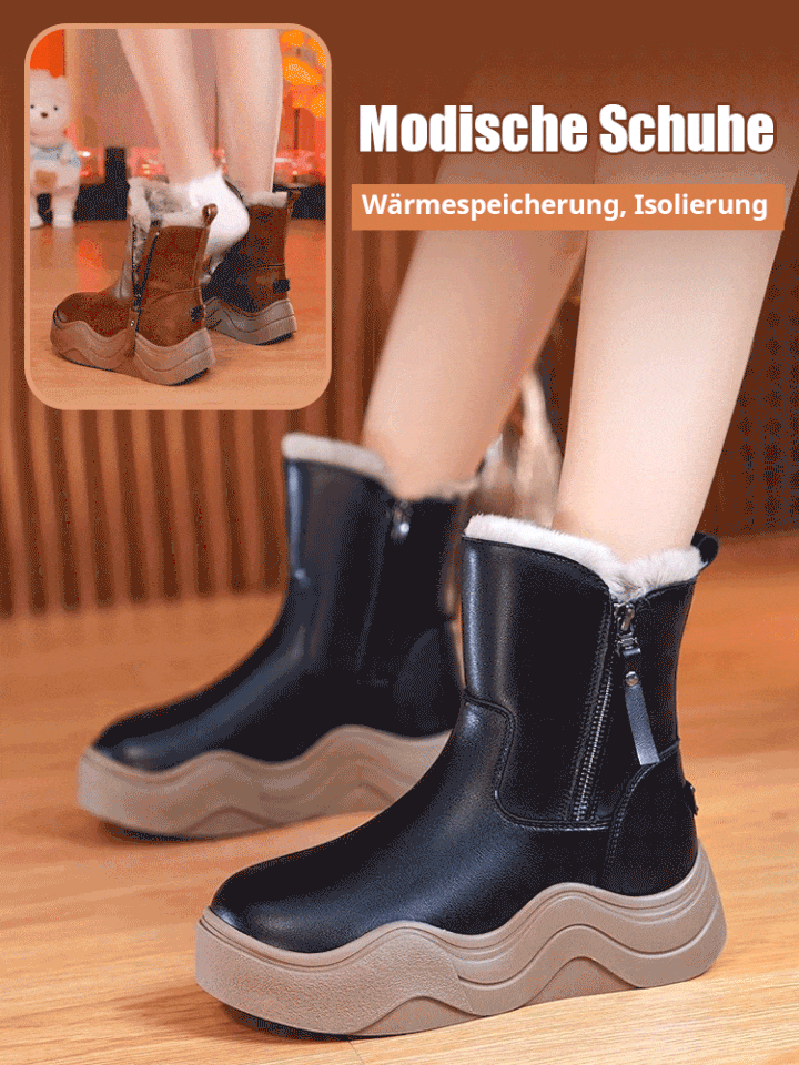 Samtige, warme, weiche Schneestiefel aus Leder mit dicken Sohlen