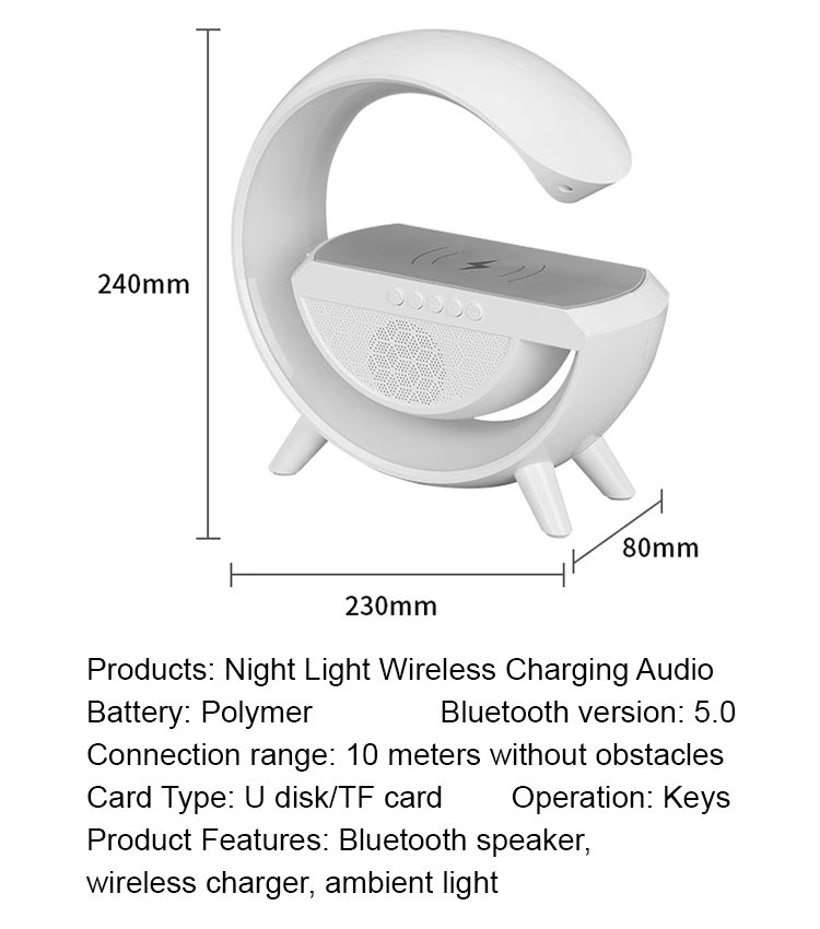 Explosive Big G Bluetooth Wireless Rechargeable Colorful Lights Clock Sound