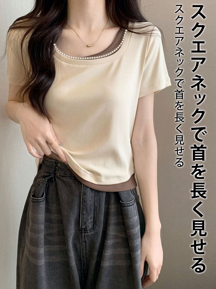 フェイクレイヤード半袖Ｔシャツ女性用