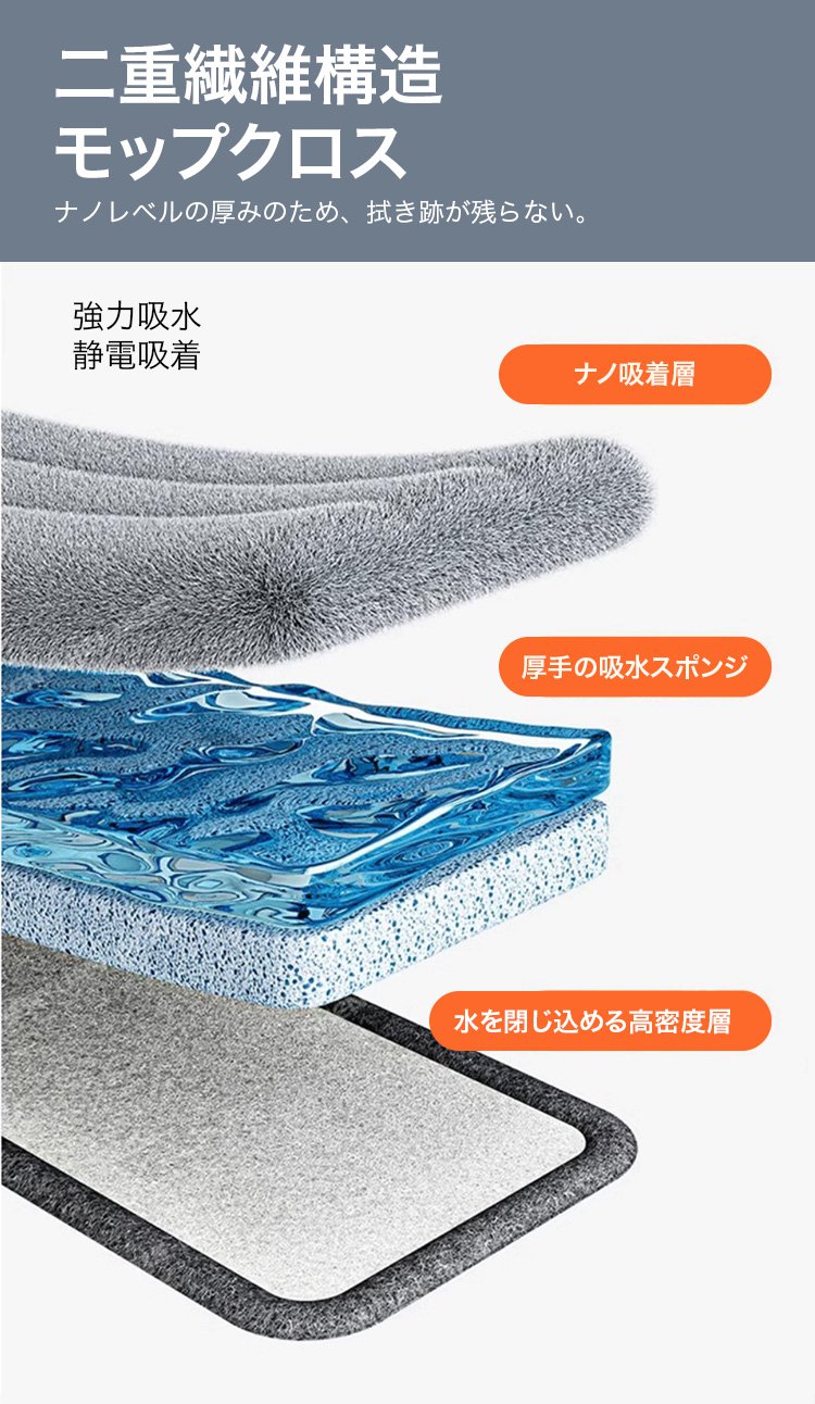 大型ワイパーでリビングの床を掃除しているシーン