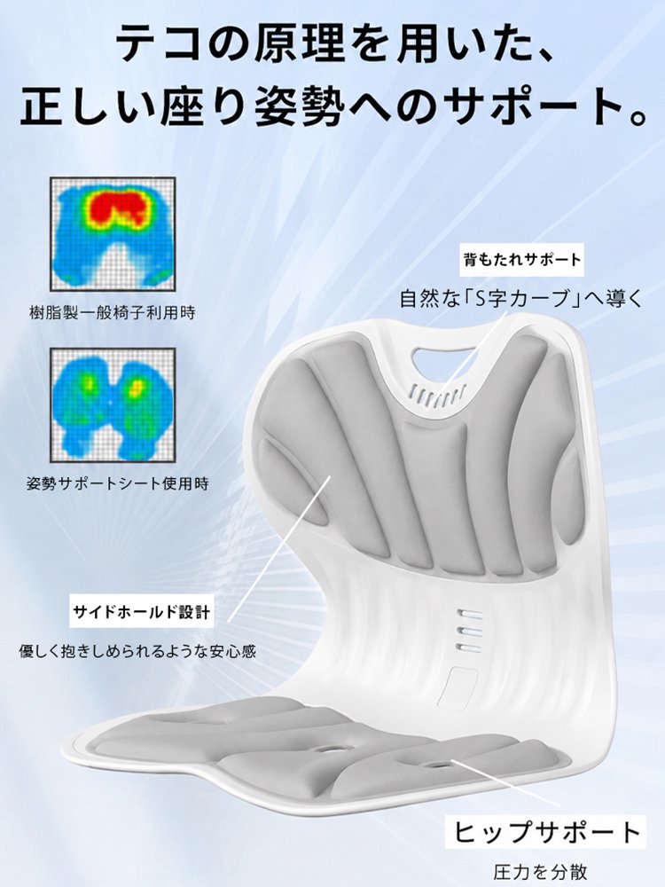 【本日限定で工場直販の80%OFF】姿勢サポートシート。人間工学に基づく精密設計で背骨に密着。
