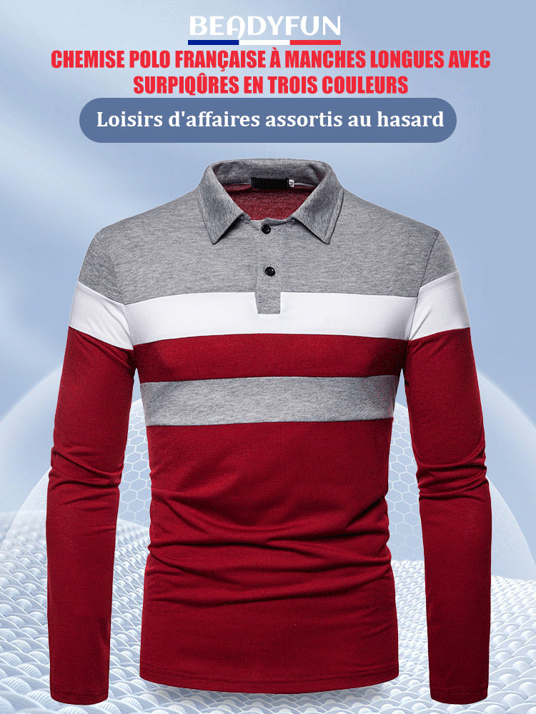 Polo à manches longues avec revers en patchwork 3 couleurs