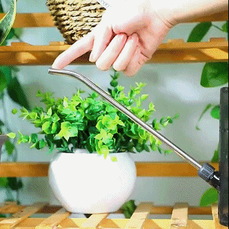 Pouring water from stainless steel can onto flowers