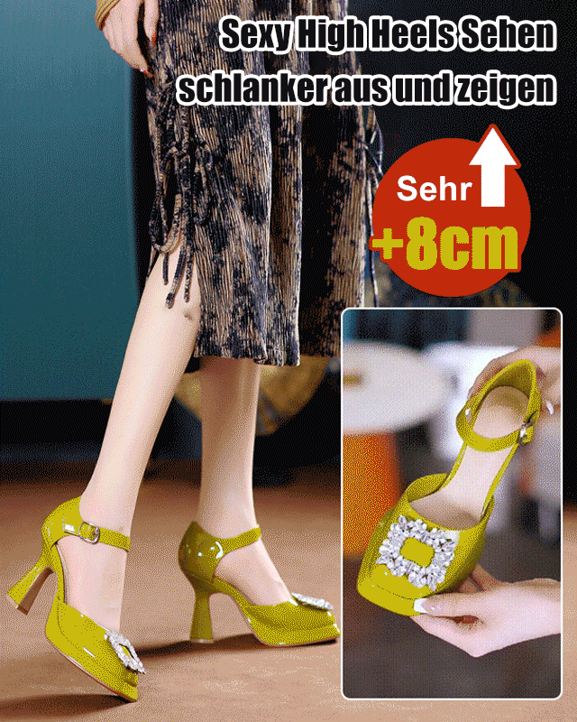 Kleine quadratische Zehe Mode Strass Schnalle Französisch High Heels Schuhe
