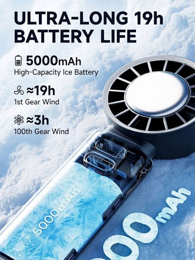 【Comes with a clip, hands-free】Rotatable portable ice pack fan