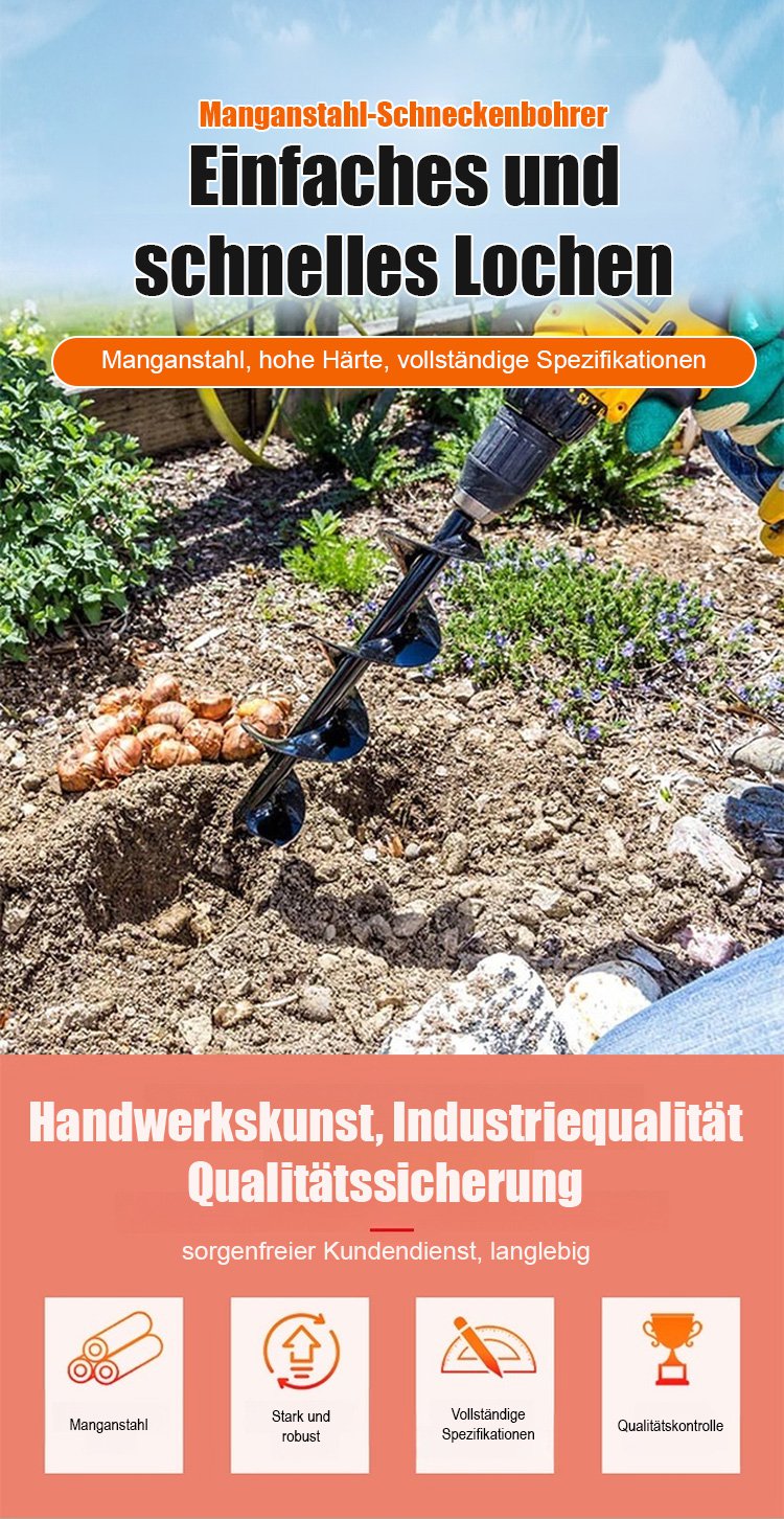 Schneckenbohrer in Aktion beim Bohren im Garten