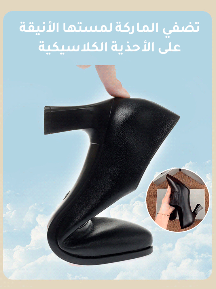 حذاء جلد راقي إيطالي بكعب عريض للنساء 