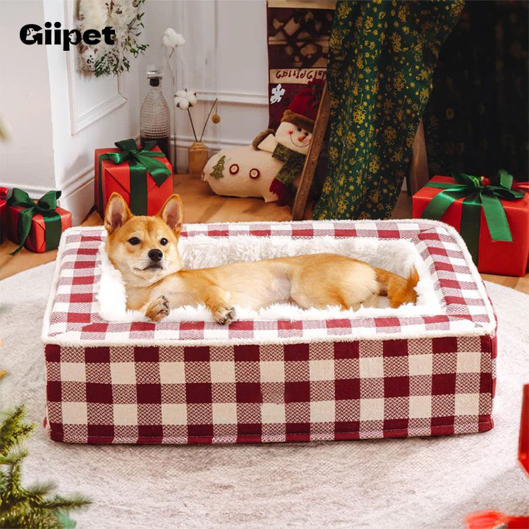 Classic Plaid Comfortable Calming Dog Bed