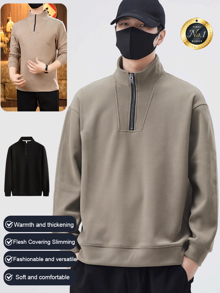 Fashionable Stand Collar Half Zip Chinese Cotton Sweatshirt