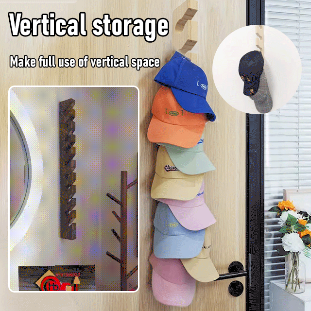 Wall-mounted Solid Wood Cap Display Rack 