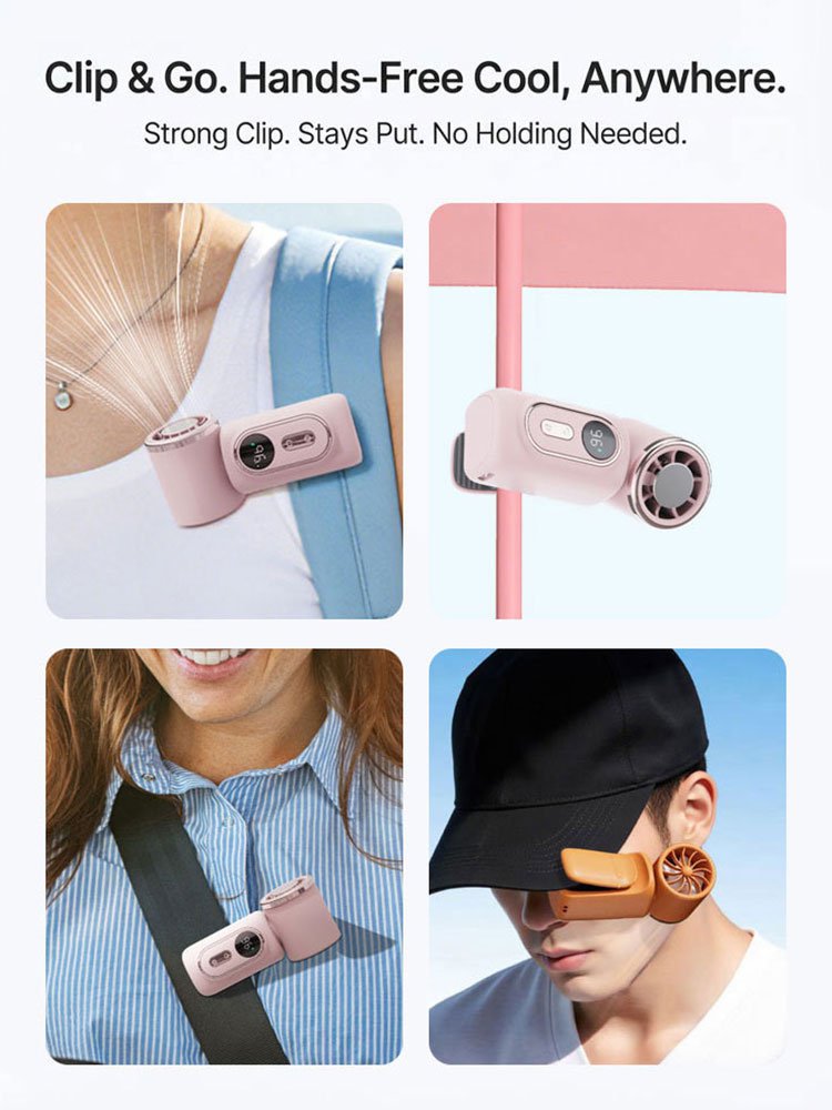 【Comes with a clip, hands-free】Rotatable portable ice pack fan