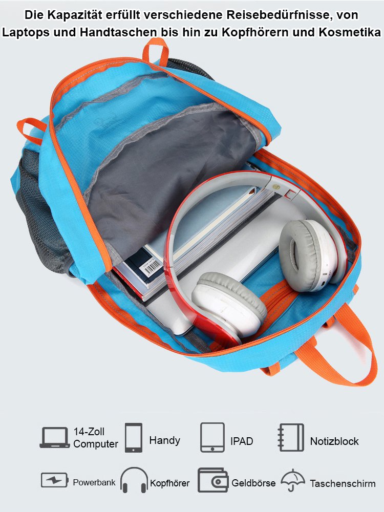 Großer faltbarer Wanderrucksack, leichter als ein Ei.