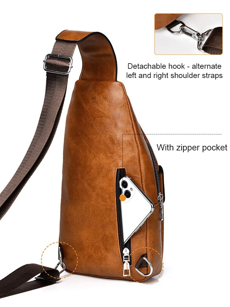 Premium Leather Water-Resistant Chest Bag, Single Shoulder Crossbody