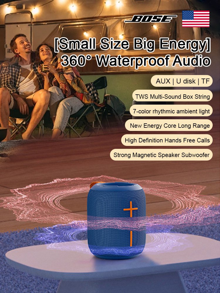 [Small size, big power] 360° portable waterproof speaker