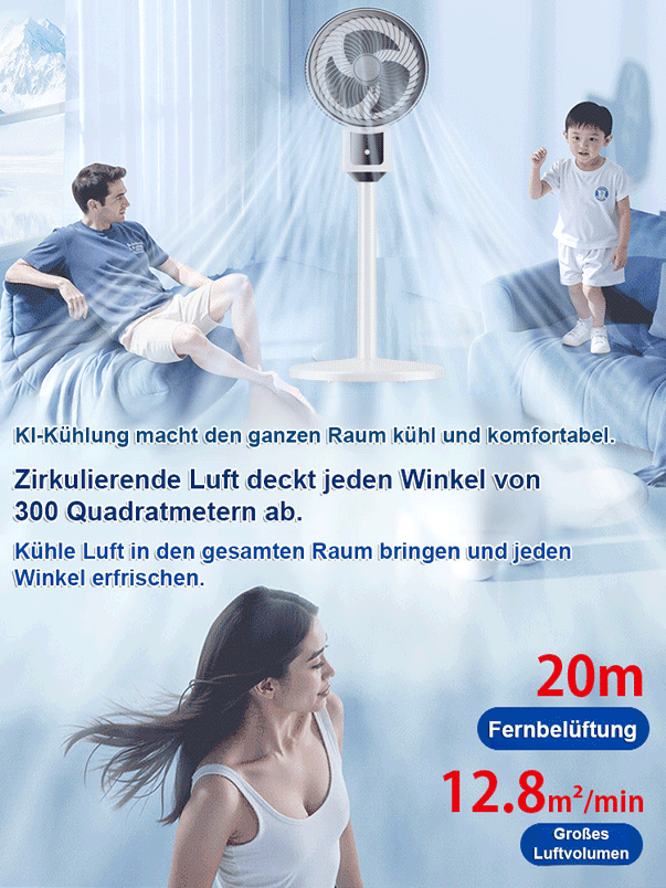 Der geräuscharm Standventilator mit Energiesparmodus und Zirkulationsfunktion