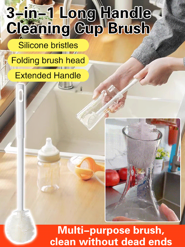 Three in one long handled cleaning cup brush