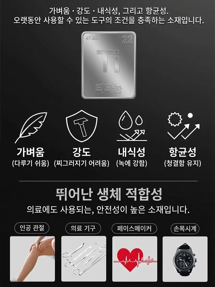 순수 티타늄 항균 도마는 무독성으로 중금속이 용출되지 않으며, 세균의 번식을 완전히 차단합니다!