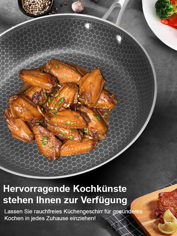 Edelstahl-Wabenboden-Pfanne ohne Beschichtung, antihaft.