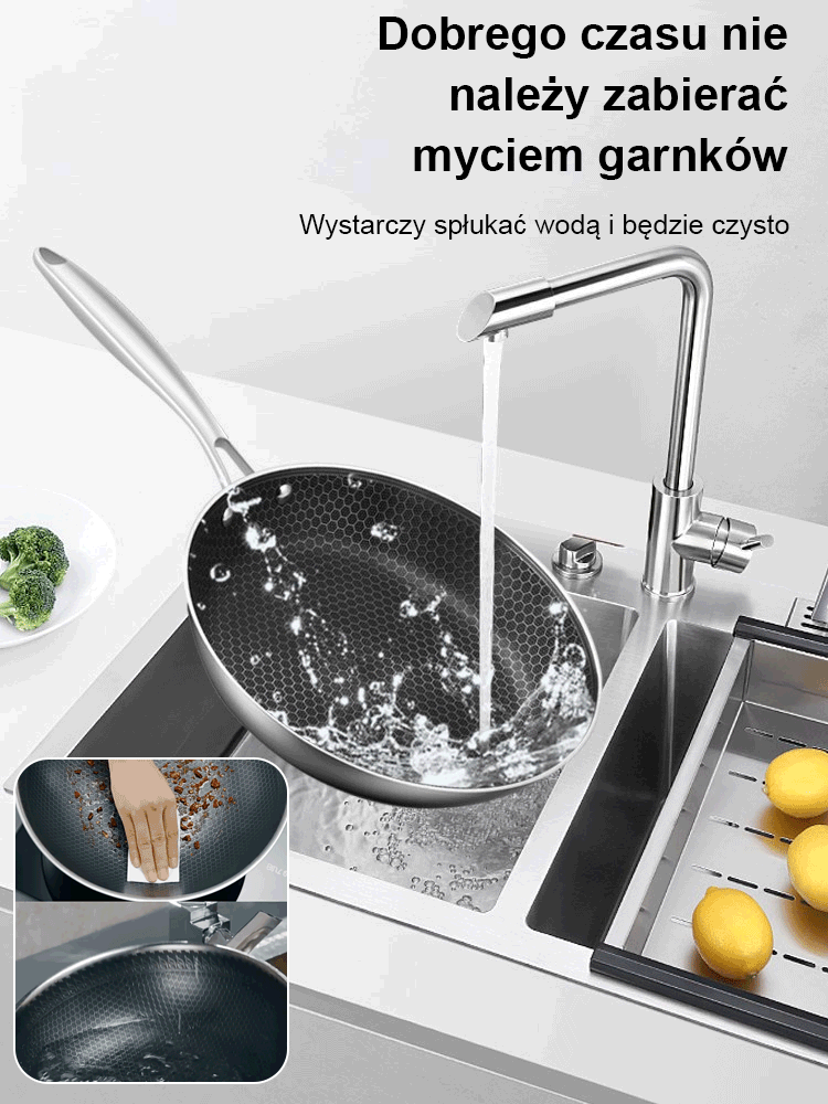 Patelnia ze stali nierdzewnej o strukturze plastra miodu z nieprzywierającym dnem bez powłoki