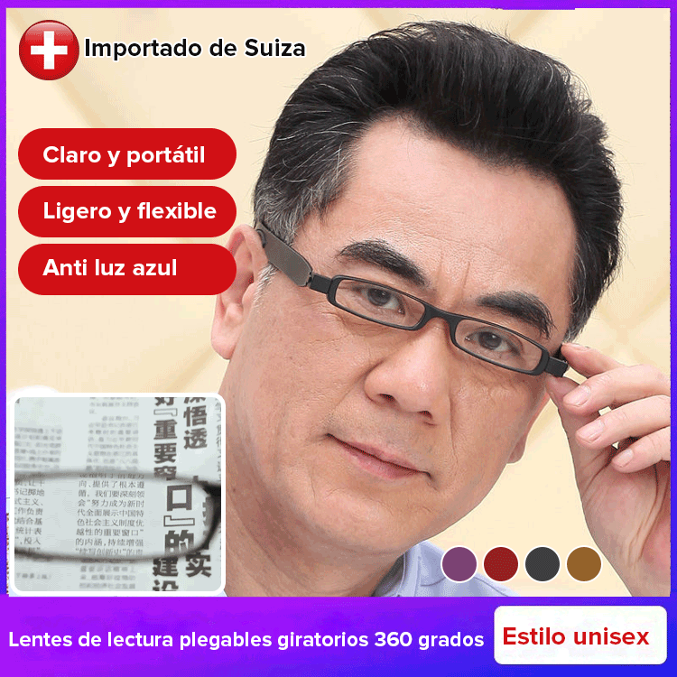 360 grados de gafas de lectura plegables portátiles con rotación