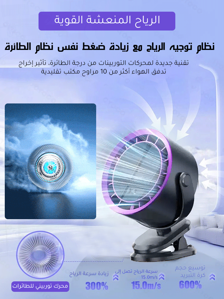 مروحة توربينية صغيرة مثبتة على الحائط أو المكتب مع شاشة رقمية ذكية و100 وضع للتعديل 