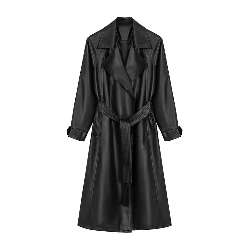 [고급스럽고 질감 있음] 여성용 보온  롱 가죽 재킷