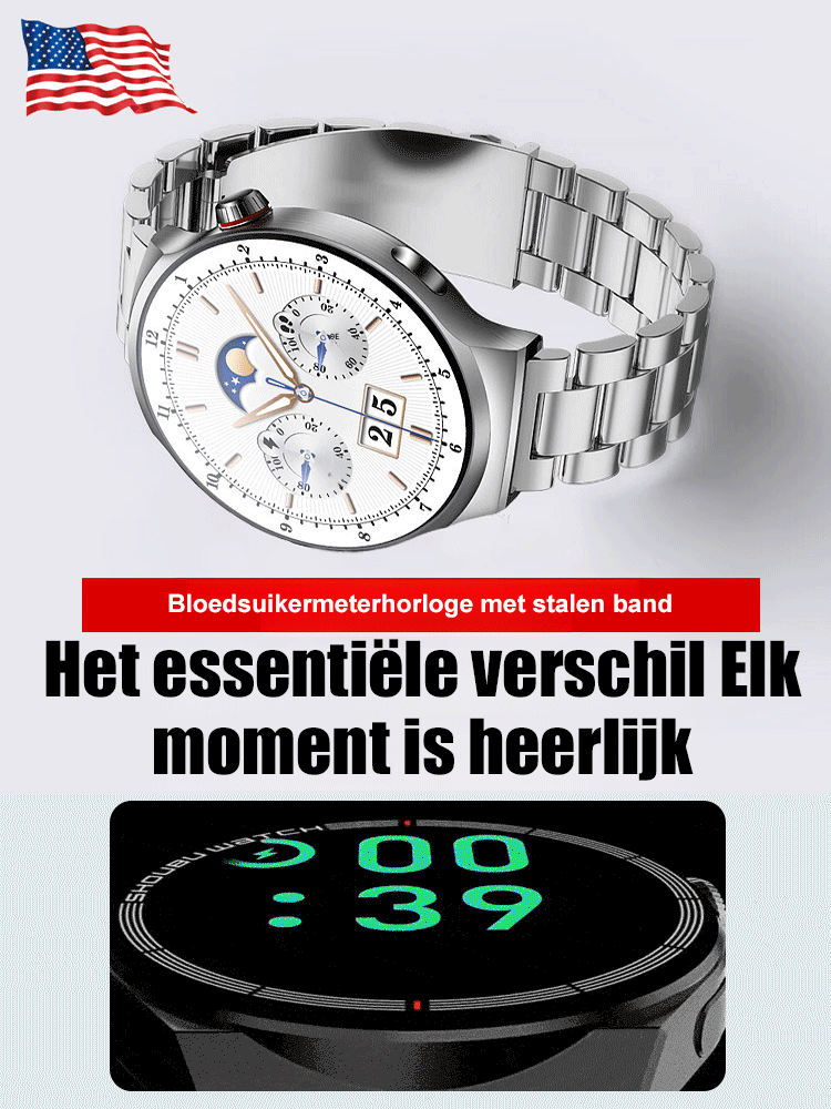 Stalen band Watch4 Pro bloedglucosehorloge