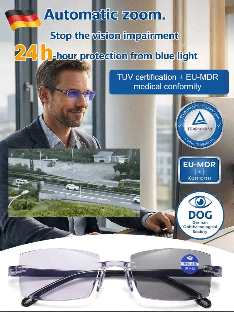 [Auto-Focus from -7D to +7D] Smart Zoom Comfort Reading Glasses