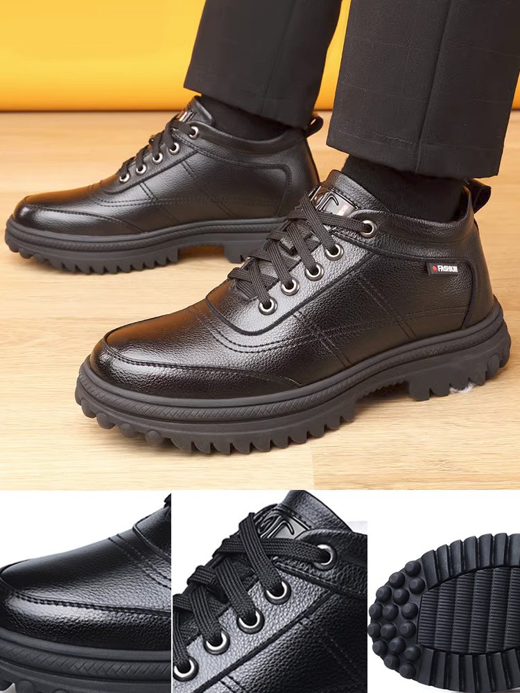 Warm thickened men's leather shoes