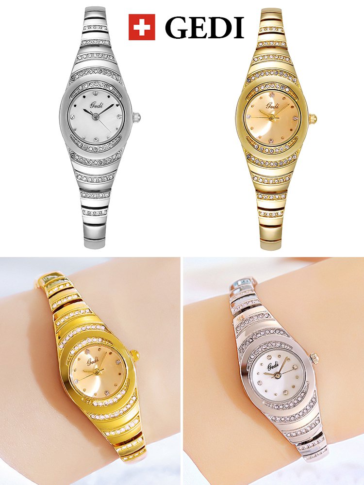 ساعة سهرة سويسرية بديعة فاخرة مرصعة بالزركون المشرق ذات حركة كوارتز 