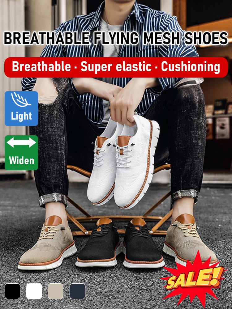 British style breathable flyknit mesh men's shoes