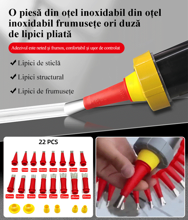 Vârf de pistol de silicon cu structură din oțel inoxidabil (Romanian)