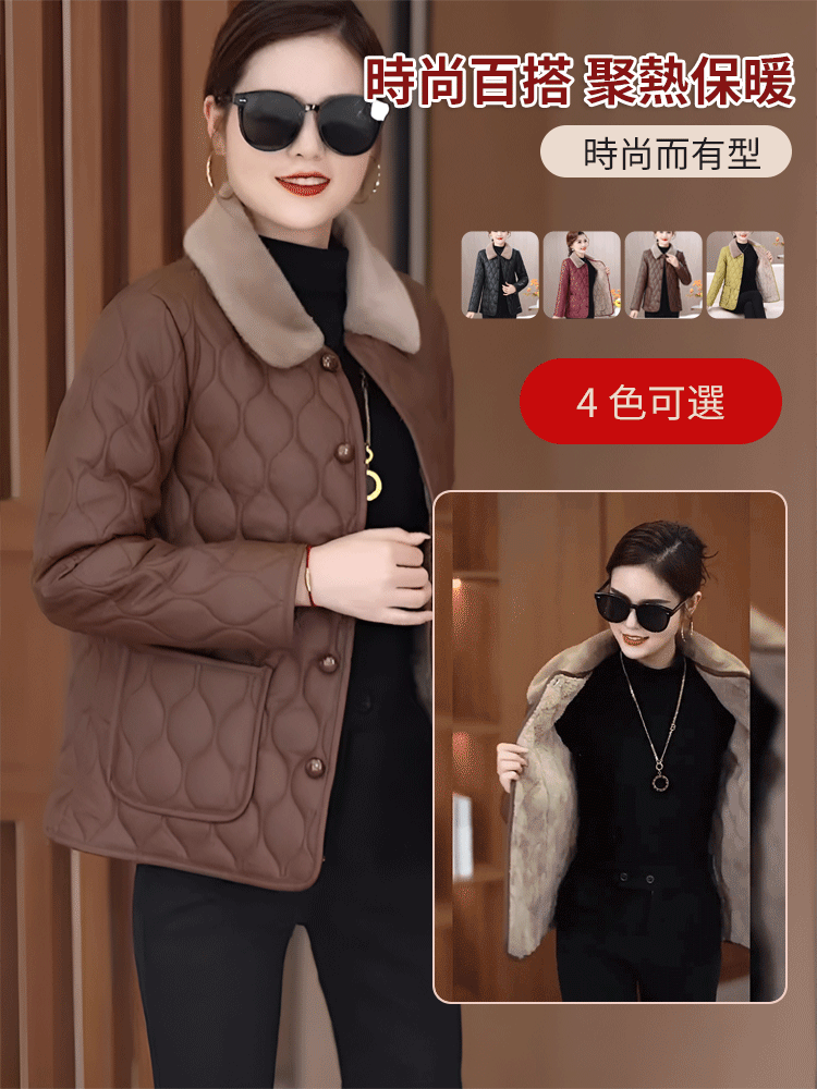 時尚加絨真皮羽絨外套