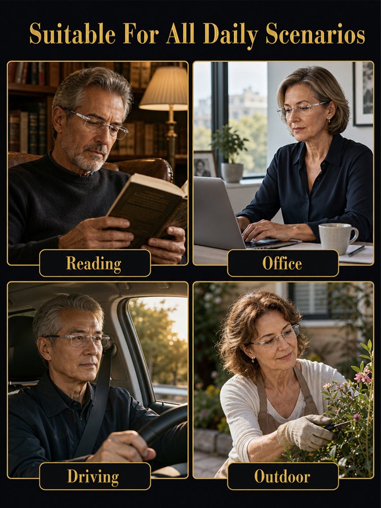 [Aerospace-grade titanium finish] Diamond-cut anti-blue light reading glasses