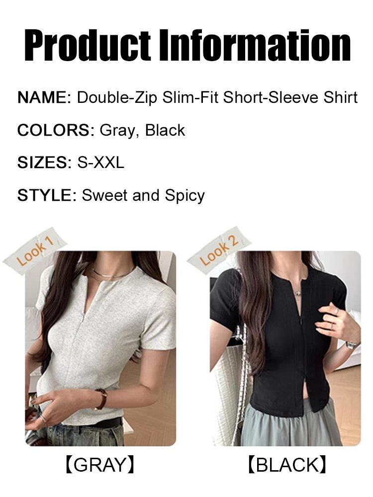 Double-zipper slim-fit short-sleeved shirt