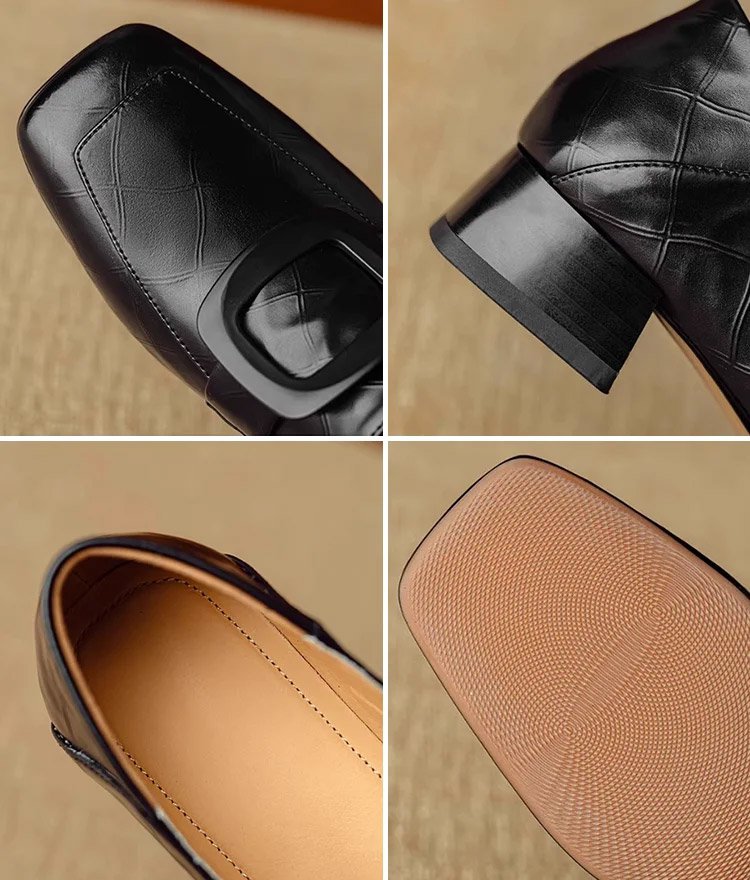 각진 앞코 버클 여성 가죽 구두