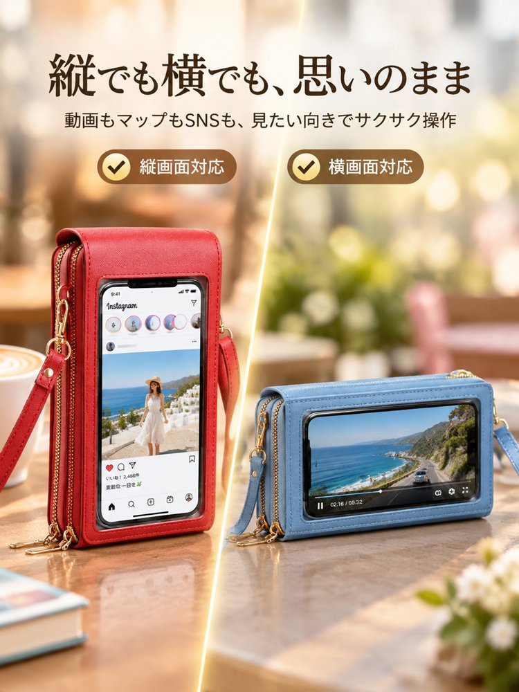 【百年の革工房】タッチ操作対応多収納ショルダーバッグ