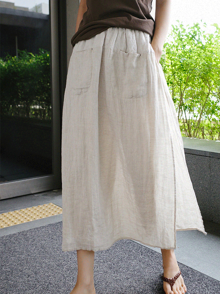 Two-piece loose cotton linen pants skirt