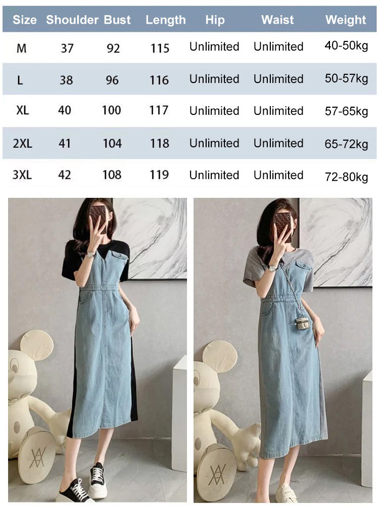 A faux two-piece denim dress with a youthful and refreshing vibe